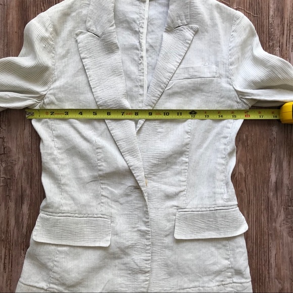 Theory One Button Linen Pin Striped White Blazer 0 - Picture 11 of 12